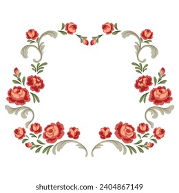 Frame with baroque flowers. Beautiful decorative vintage plants and leaves.