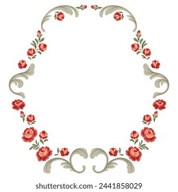Frame with baroque flowers. Beautiful decorative vintage plants and leaves.