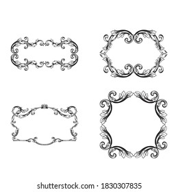 Frame with baroque style. Ornament elements for your design. Black and white color.