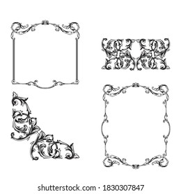 Marco de estilo barroco. Elementos decorativos para su diseño. Color blanco y negro.
