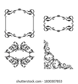 Frame with baroque style. Ornament elements for your design. Black and white color.