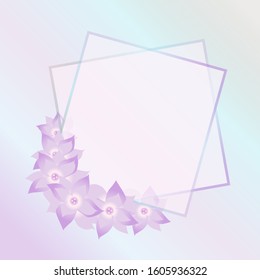 Frame: the base is a pink rectangle framed by a gradient border. Background gradient of gentle tones. In the lower left corner of the frame of pink flowers.