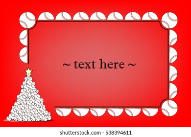 Frame with baseball and snowman from baseball on a red background. Vector illustration