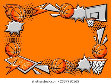 Frame with basketball items. Sport club illustration.