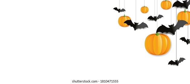 Frame With Bats And Pumpkins Isolate White Background With Gradient Mesh, Vector Illustration