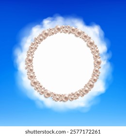 Frame from bead pearls on a background of clouds. Vector copy space template.