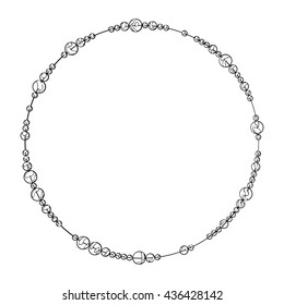 Frame. Beads. Bright circles, dots. Isolated vector object on white background.