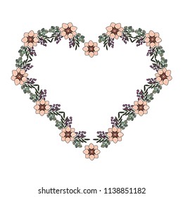 frame of beautiful flower and leafs in shape heart