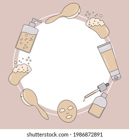 frame beauty products set, cosmetic for skincare background vector illustration  