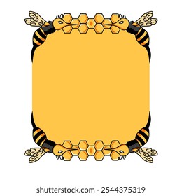 frame with bees and honey. Suitable for borders or decorations