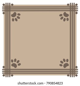 Frame beige background with paw prints animals with copy space for your text.