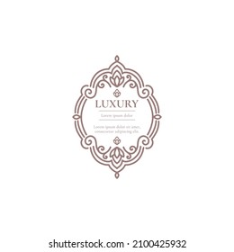 Frame with beige vector ornament on a white background. Elegant, classic elements. Can be used for jewelry, beauty and fashion industry. Great for logo, emblem, or any desired idea.