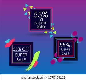 Frame best design style, headlines of different colors written in rectangular geometric shapes, posters set isolated on vector illustration.Sale banner template design.