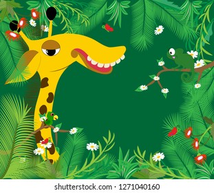 Frame with big giraffe. Vector illustration.