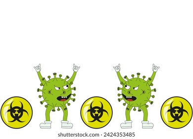 Frame from Biohazard symbol and Virus Character  isolated white background. Design Biology banner with copy space can used web medecine design and social media poster. Vector illustration. EPS 10