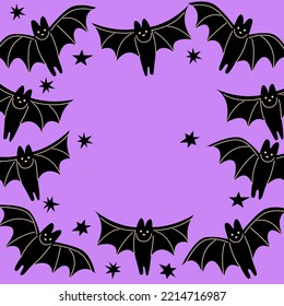 Frame with black bats. Vector halloween illustration. Holiday poster template