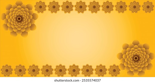 Frame from black flowers on a yellow background. Template with place for text. Summer Vacation Design Template for Banner, Flyer, Invitation, Brochure, Poster or Greeting