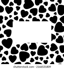 Frame With Black Heart On White Background. Graphic Design In The Concept of Love. Love Symbol And Emblem for Valentines Day, Wedding, Birthday and Holiday. Vector Card and Template with Copy Space.