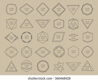 Frame black line isolated logo set on brown background. Hipster style. Logotypes set. Vector design elements, business signs, logos, identity, badges, stickers and other branding objects.