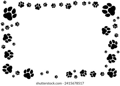 frame of black paw silhouettes on white background