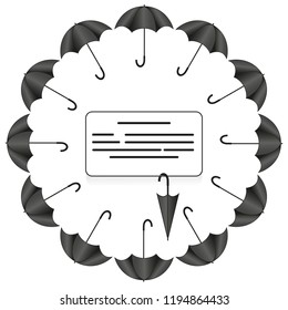 Frame of black umbrellas on a white background for design. Vector illustration.