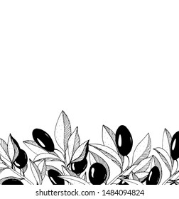 frame with black vector olives on branch 