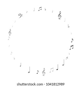 Frame of Black and White Music Note Texture. Dance Party Poster Pattern Design. Symphony Motif Texture. Flyer Print Design Background.