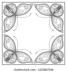 frame in black and white with patterns of butterflies
