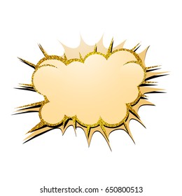 Frame blank bubble in the style of pop art.Abstract banner from the cloud with a Golden glitter and sharp edges for text isolated on white background