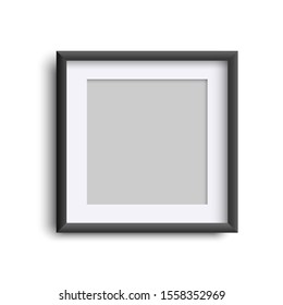 Frame blank isolated on white, realistic square black photo frame mock up. Empty framing for your design. Vector template for picture, painting, poster, lettering or photo gallery