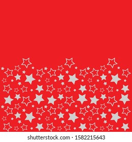 Frame with blank space for text. Border of silver stars. red background. Vector for Christmas and New Year greeting card, banner, invitation, packaging design, illustration pattern