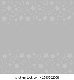Frame with blank space for text. Border of silver stars. gray background. Vector for Christmas and New Year greeting card, banner, invitation, packaging design, illustration pattern