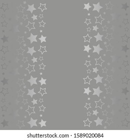 Frame with blank space for text. Border of silver stars. gray background. Vector for Christmas and New Year greeting card, banner, invitation, packaging design, illustration pattern