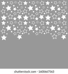 Frame with blank space for text. Border of red stars. silver background. Vector for Christmas and New Year greeting card, banner, invitation, packaging design, illustration pattern