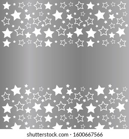 Frame with blank space for text. Border of red stars. silver background. Vector for Christmas and New Year greeting card, banner, invitation, packaging design, illustration pattern