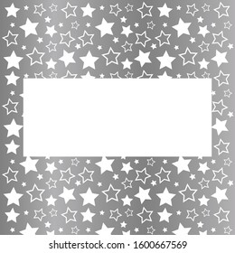 Frame with blank space for text. Border of red stars. silver background. Vector for Christmas and New Year greeting card, banner, invitation, packaging design, illustration pattern