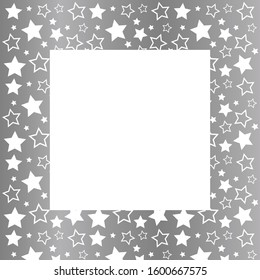 Frame with blank space for text. Border of red stars. silver background. Vector for Christmas and New Year greeting card, banner, invitation, packaging design, illustration pattern