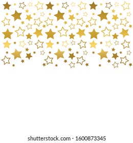 Frame with blank space for text. Border of golden stars. white background. Vector for Christmas and New Year greeting card, banner, invitation, packaging design, copy space
