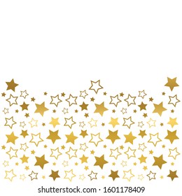 Frame with blank space for text. Border of golden stars. white background. Vector for Christmas and New Year greeting card, banner, invitation, packaging design, copy space