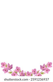 Frame with blooming almond branches on a white background. Floral vector illustration with copy space. Template.	