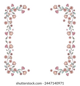 Frame of blooming flowers and branches in vector.