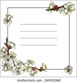Frame with blossoming Apple branches. Vector illustration.