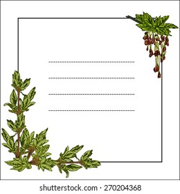 Frame with blossoming green leaves. Vector illustration.