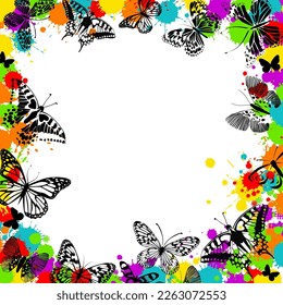 Frame with blots and butterflies. Vector illustration