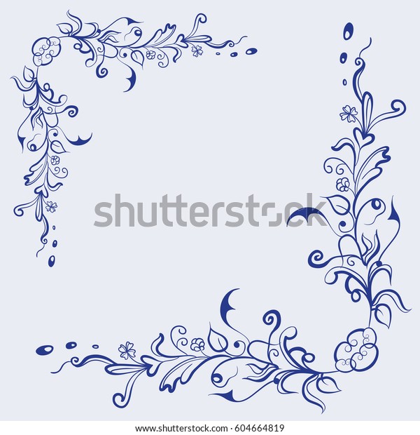 Frame Blue Background Corner Floral Design Stock Vector (Royalty Free ...