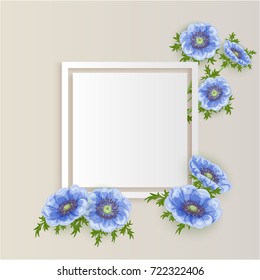 frame with blue flowers for congratulations, invitations, price tags, flyers