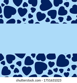 Frame With Blue Heart On Blue Background. Graphic Design In The Concept of Love. Love Symbol And Emblem for Valentines Day, Wedding, Birthday and Holiday. Vector Card and Template with Copy Space.
