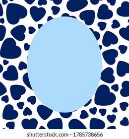 Frame With Blue Heart On White Background. Graphic Design In The Concept of Love. Love Symbol And Emblem for Valentines Day, Wedding, Birthday and Holiday. Vector Card and Template with Copy Space.