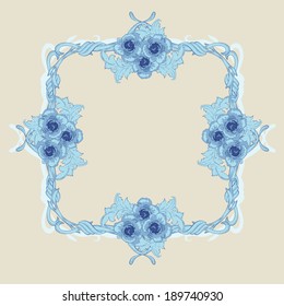 Frame with blue roses