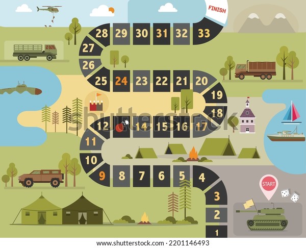 Frame of board game ,Funny
frame,snake games.Army transport Combat Vehicles collection with
tanks military vehicles,Equipment for the war,Vector
illustrations.